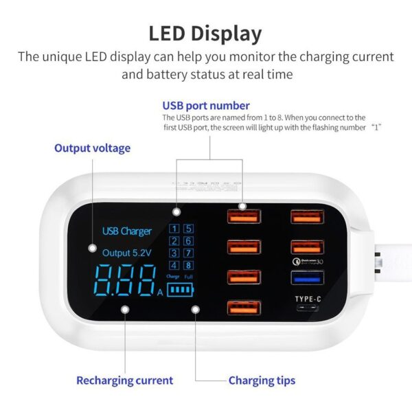 8-Port Fast Charge USB Charging Station