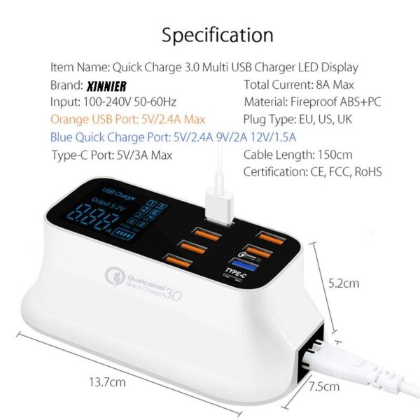 8-Port Fast Charge USB Charging Station