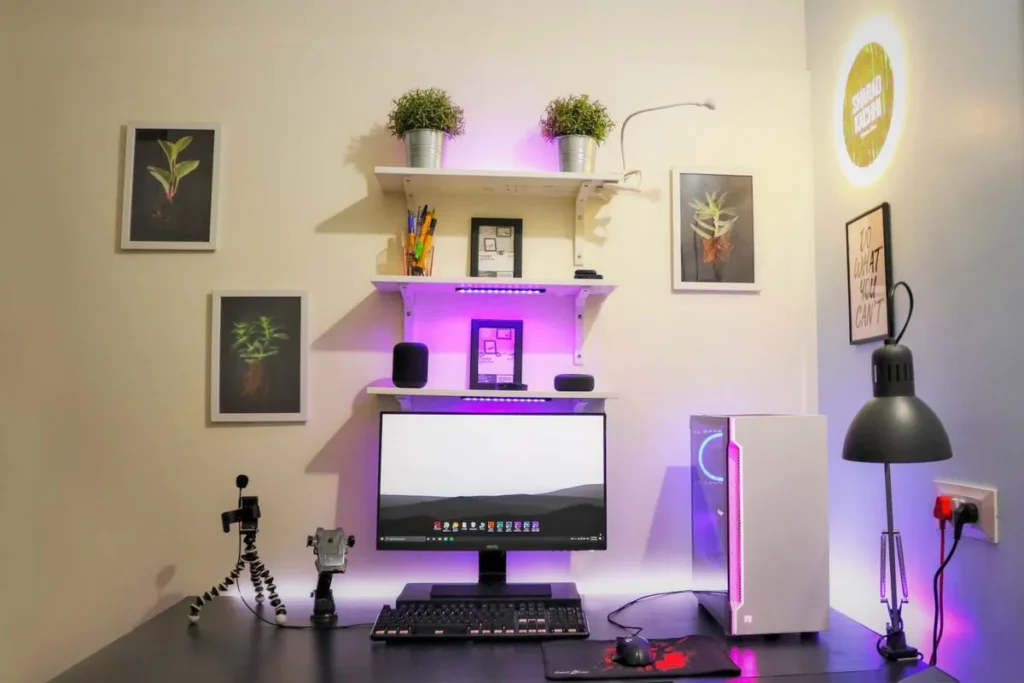 Minimalist desk setup with productivity accessories and cable management